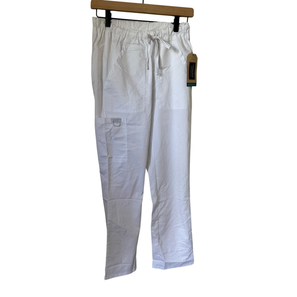NWT Cherokee Workwear Revolution Scrub Pants White XS Drawstring Stretch